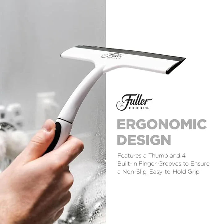 Fuller Brush Easy Grip Handheld Squeegee - for Shower Walls, Doors, Tub Surfaces, Windows, Mirrors & Vehicle Windshields - ThermoPlastic Rubber Blade - Comfort Grip Handle with Built-in Finger Groove - ModernBath