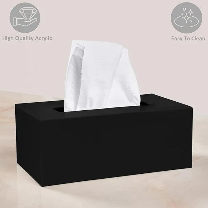 Rectangle Tissue Box Cover | Fits Standard Rectangle Tissue Boxes | Black Tissue Box Holder for Bathroom | Premium Acrylic Tissue Cover - ModernBath