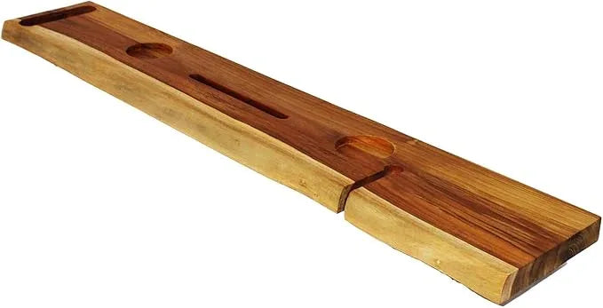 EcoDecors Eleganto 50" Live Edge Solid Teak Bath Caddy Tray with Handle, Book & Tablet Holder, Wine Glass Holders, Luxury Bathtub Tray - ModernBath