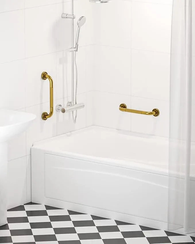 12 Inch Bronze Shower Grab Bar Gold, Munzong Antique Brass Bathroom Grab Bar w/Anti-Slip Knurled Grip, Bathroom Balance Bar, Safety Bath Handrail Support, Handicap Injury Elderly Senior Assist Handle - ModernBath