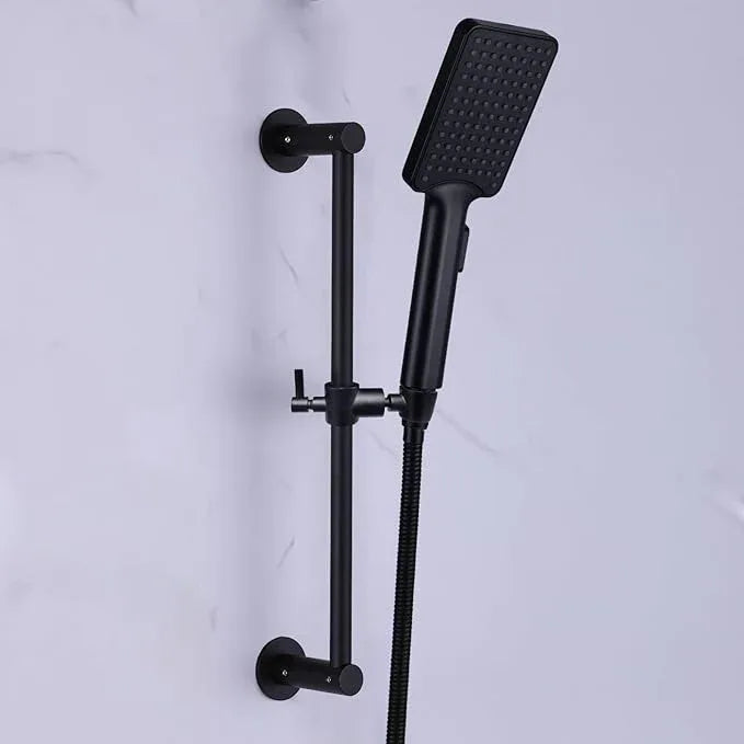Shower Slide Bar Adjustable Handheld Shower Head Holder Wall Mount - 15inch All-Metal Shower Head Slide Bar Compatible with Bathroom Drill Free Glue Installation - Black - ModernBath