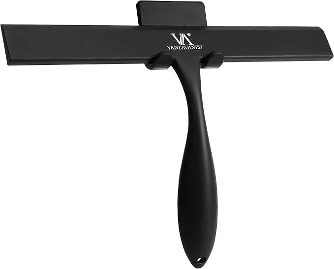 Shower Squeegee for Glass Doors, 11-Inch Silicone Squeegee with Non-Slip Handle and Adhesive Hook for Bathroom, Mirror, Tile, Car Window (Black) - ModernBath