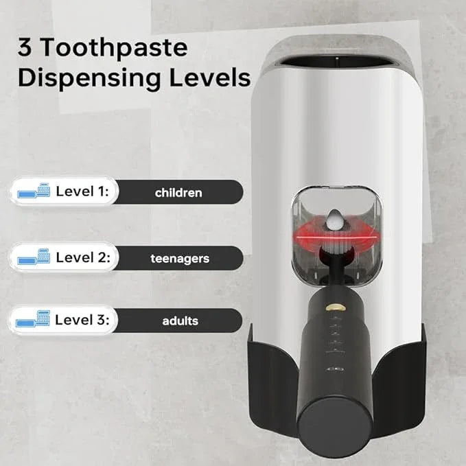 Automatic Toothpaste Dispenser Wall Mounted - Hands-Free Toothpaste Squeezer with 3 Speed Settings, 2 Toothbrush Holders & Strong Adhesive - Smart Bathroom Organizer for Kids and Adults - ModernBath