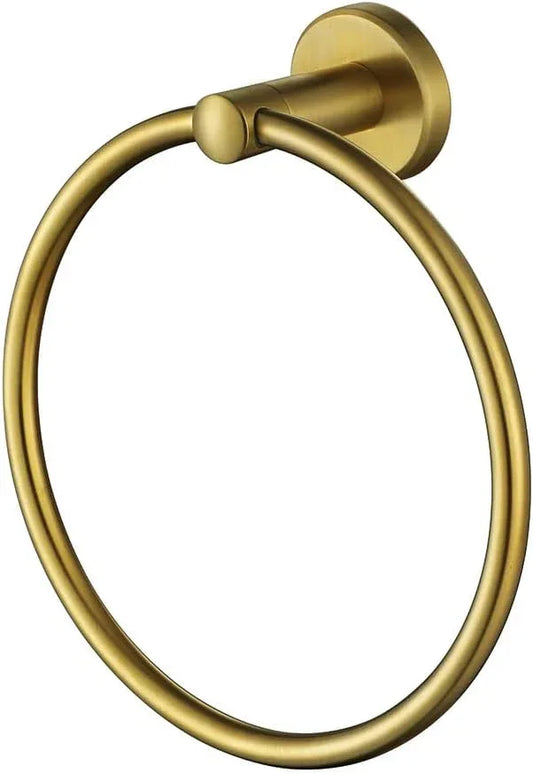 JQK Towel Ring Brass Gold, 304 Stainless Steel Hand Towel Holder for Bathroom, Brushed Gold Wall Mount, TR130-BG - ModernBath