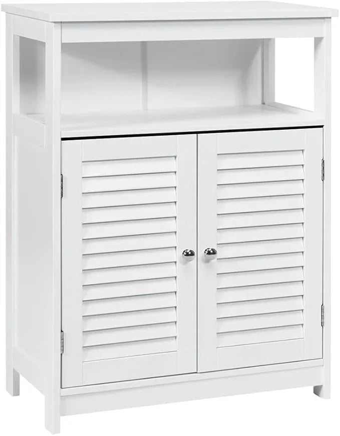 LDAILY Freestanding Organizer, Bathroom Storage with Double Shutter Doors, Adjustable Shelf, Wooden Floor Cabinet for Kitchen, Entryway (White) - ModernBath