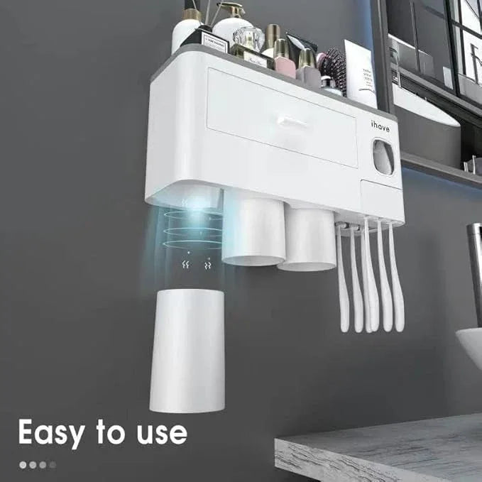 iHave Toothbrush Holders for Bathrooms, 3 Cups Toothbrush Holder Wall Mounted with Toothpaste Dispenser - Large Capacity Tray, Cosmetic Drawer - Bathroom Accessories & Bathroom Organization Storage - ModernBath