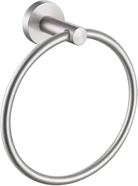 APLusee Bathroom Towel Ring Brushed Nickel, 304 Stainless Steel Hand Towel Holder for Bathroom Kitchen, Single Round Swivel Hanger, Wall Mounted - ModernBath