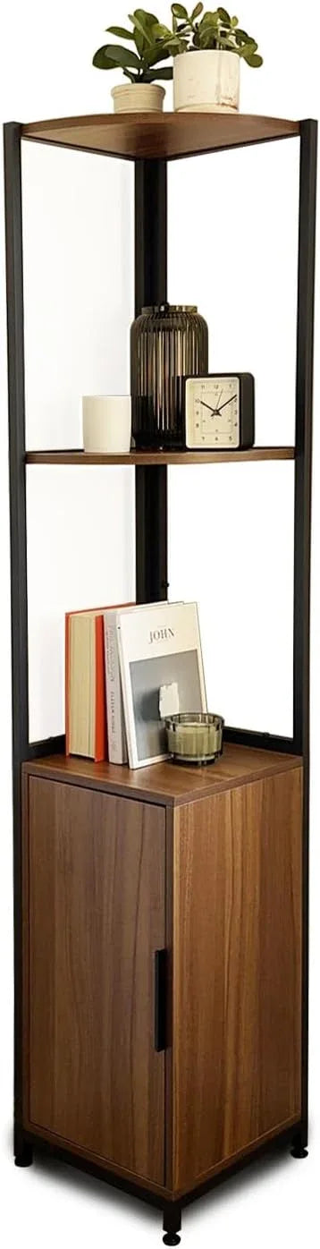 Mitus Corner Shelf Tower with Storage Cabinet, Modern Display Bookshelf Stand, Plant Shelf for House Décor, Living Room, Bar, Office, Kitchen, Bathroom, Bedroom - 65" H Rustic Brown - ModernBath