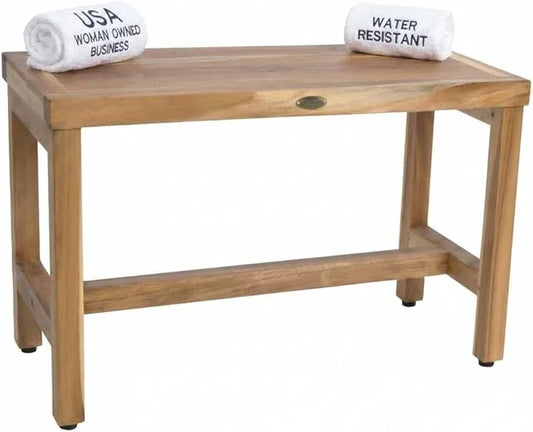 EcoDecors 30" Eleganto Teak Shower Bench – Full-Size Waterproof Bathroom Seat | for Adults & Seniors | Spa-Style Teak Stool | Non-Slip Adustable Height Feet | Elegance & Safety | 250 Pound Capacity - ModernBath