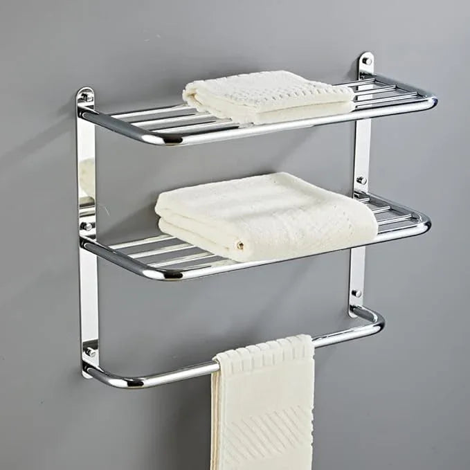 2-Tier Towel Rack Floating Shelf with Towel Bar, 24-Inch W x 8.25-Inch D Bathroom Hotel Towel Shelf, Wall Mount, Mounting Hardware Included,Polished Chrome - ModernBath