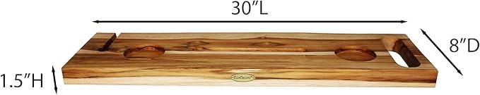 EcoDecors Eleganto 30" Live Edge Solid Teak Bath Caddy Tray with Handle, Book & Tablet Holder, Wine Glass Holders, Luxury Bathtub Tray - ModernBath