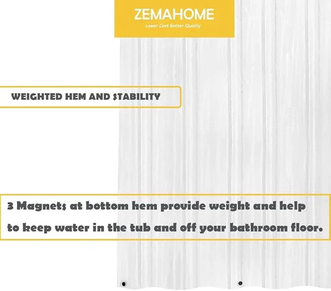 ZEMAHOME 3 Pack PEVA Plastic Shower Curtain Liner Premium Light Weight 72" x 72" Clear Bathroom Shower Showroom Curtain Liner with Rustproof Metal Gromments and Weighted Magnet - ModernBath