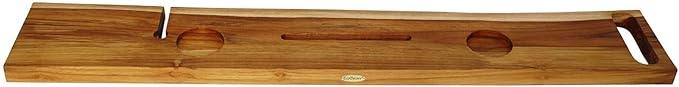EcoDecors Eleganto 50" Live Edge Solid Teak Bath Caddy Tray with Handle, Book & Tablet Holder, Wine Glass Holders, Luxury Bathtub Tray - ModernBath