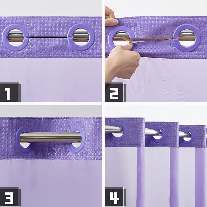 Furlinic Extra Long No Hook Waffle Weave Shower Curtain with Snap in Fabric Liner Set,Heavy Duty Textured Bathroom Curtains with See Through Window,Waterproof & Machine Washable,Purple,71x96 Inch - ModernBath
