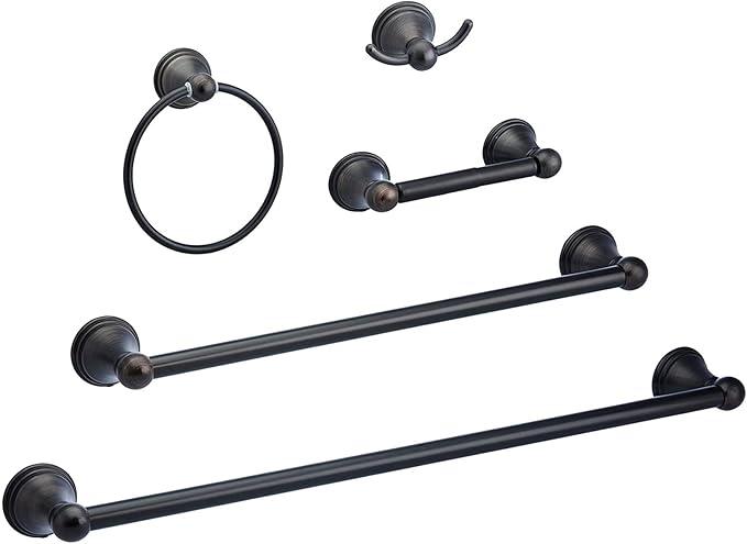 Amazon Basics AB-BR817-OR Variety Pack Modern Bathroom Accessories Towel Holder, 5 Piece, Oil Rubbed Bronze - ModernBath