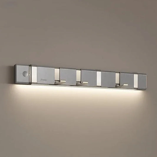 Wall Mount Lighted Folding Coat Hooks, Stainless Steel 6 Hooks Rack with Motion Sensor LED Light for Wall Coat Hanger Bathroom Shower Entryway Living Room Bedroom - ModernBath