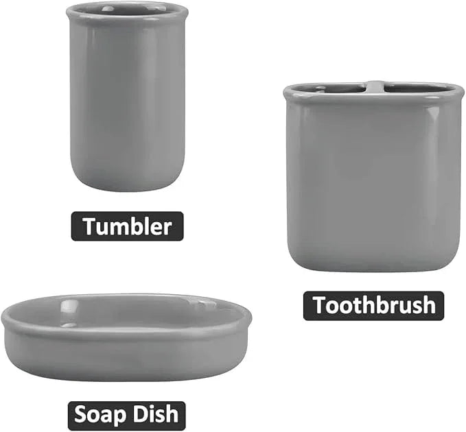 Gray Ceramic Bathroom Accessory Set, Bathroom Accessories Set Includes Soap Dispenser, Toothbrush Holder, Tumbler, Soap Dish, Complete Bathroom Ensemble Sets for Bath Decor, Ideas Home Gift - ModernBath