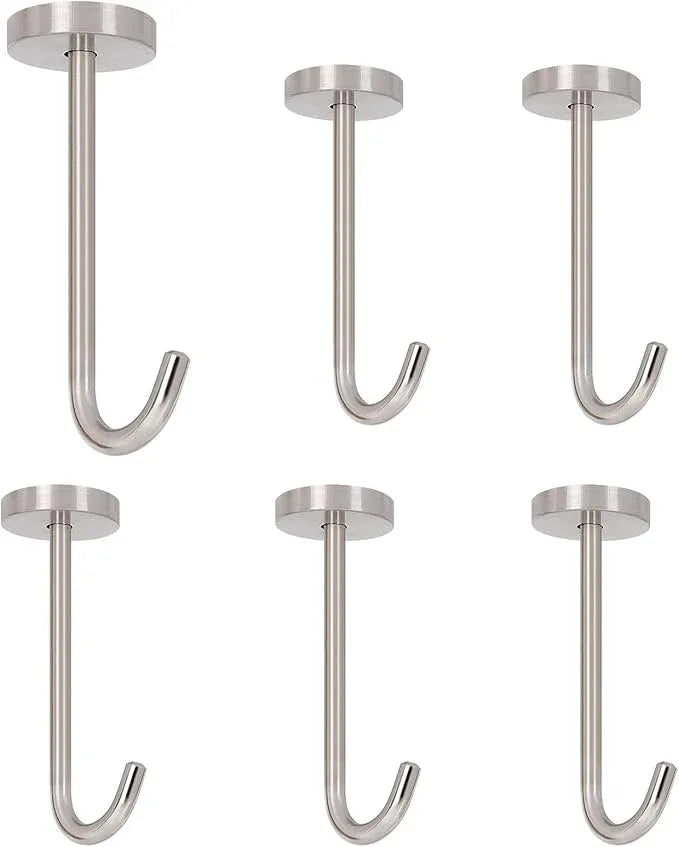 NearMoon Coat Hooks, Wall Mount Hooks for Hanging Hat Hurse Robe, 304 Stainless Steel Heavy Duty Towel Hangers for Bathroom Livingroom Kitchen-Ceiling Hook, 6 Pack (4 Inch, Brushed Nickel) - ModernBath
