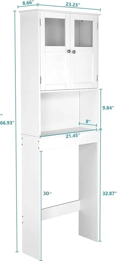 VINGLI Over The Toilet Storage Cabinet White Bathroom Storage Organizer Above The Toilet Shelf with Acrylic Glass Double Doors Wood Muebles para BañO Rack with Adjustable Shelf - ModernBath