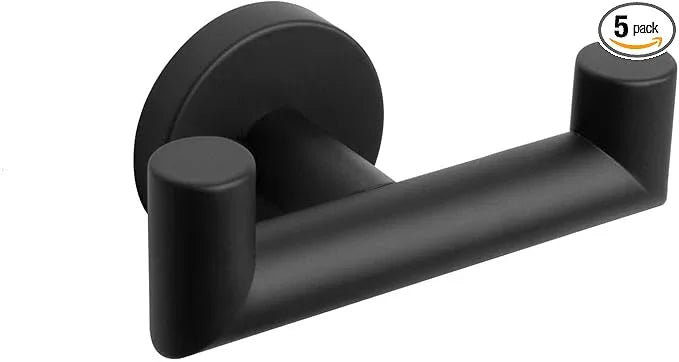 NearMoon Bathroom Double Towel Hook- SUS304 Stainless Steel Robe Towel Holder, Heavy Duty Double Coat Hook for Bathroom Livingroom Kitchen Wall Mounted (Matte Black-U, 5 Pack) - ModernBath