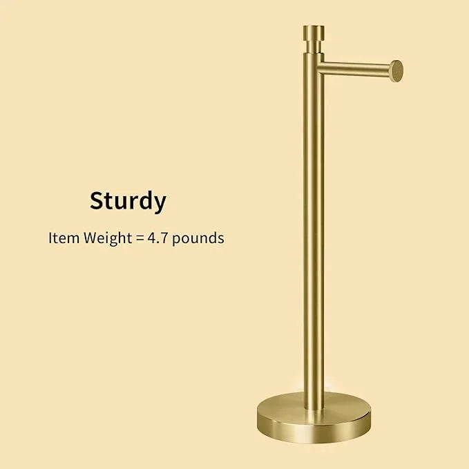 YUMORE Toilet Paper Holder Stand Freestanding, Weighted and Sturdy Stainless Steel Design with Non-Slip Cap, Gold Rustproof Tissue Roll Holder for Modern Bathroom, RV - ModernBath