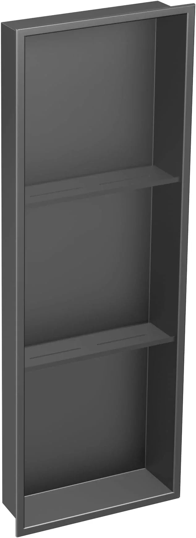 Qeke Stainless Steel Shower Niche 12" X 36", Bathroom Wall Niche Three-Tier, No Tile Needed Recessed Shower Shelf for Bathroom Storage, Gun Metal - ModernBath