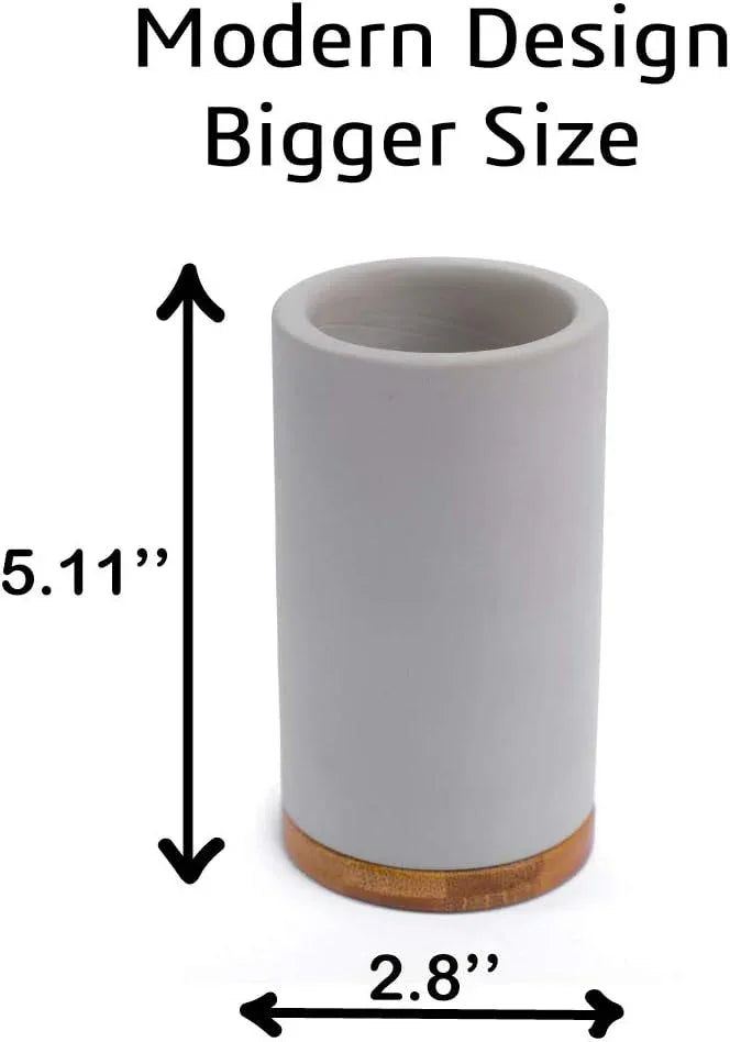 Matani Bamboo Toothbrush Holder Diatomite Tooth Brush Organizer - Storage Stand for Small Bathroom & Counter - Removable Base & Drain Holes, Water-Absorbent & Quick-Drying (Grey & Light Grey) - ModernBath