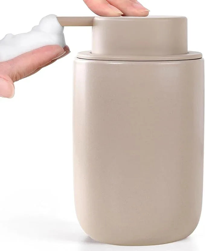 BosilunLife Foam Soap Dispenser - Ceramic Foaming Hand Wash Dispenser for Bathroom Modern Farmhouse Small Soap Dispenser Lotion Hand Pump Dispenser for Kitchen Sink (Khaki, Foam Pump) - ModernBath