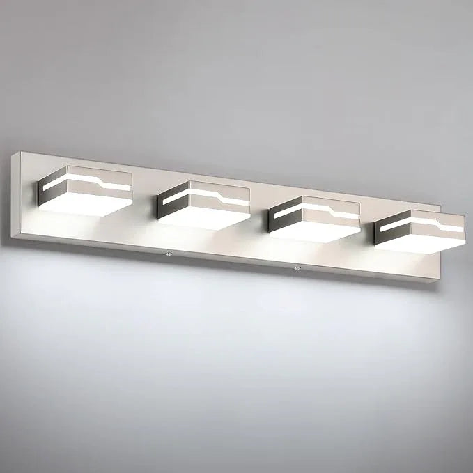 Merexcint LED Modern Bathroom Vanity Light Fixtures 4-Light, 25.5 inch Dimmable Nickel Vanity Lights for Bathroom Lighting Fixtures Over Mirror, with 350°Rotatable Acrylic Heads(White Light 5500K) - ModernBath