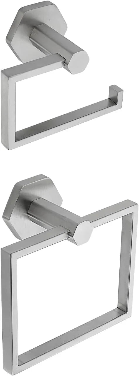 GERZWY SUS 304 Stainless Steel 2 Piece Bathroom Hardware Set Towel Ring and Toilet Paper Holder Wall Mounted, Brushed Finish - ModernBath