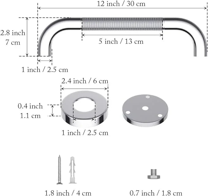 12 Inch Anti Slip Shower Grab Bar, Munzong Stainless Steel Bathroom Grab Bar, Satin Brushed Nickel Knurled Bathroom Balance Bar,Safety Hand Rail Support Handicap Elderly Senior Assist Bath Handle - ModernBath