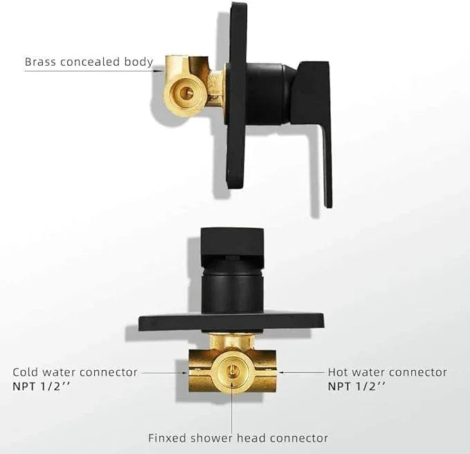 JingGang Matte Black Shower Faucet Set Bathroom Luxury Rainfall Shower System with Rain Shower Head Single Function Shower Trim Kit with Rough-in Valve - ModernBath