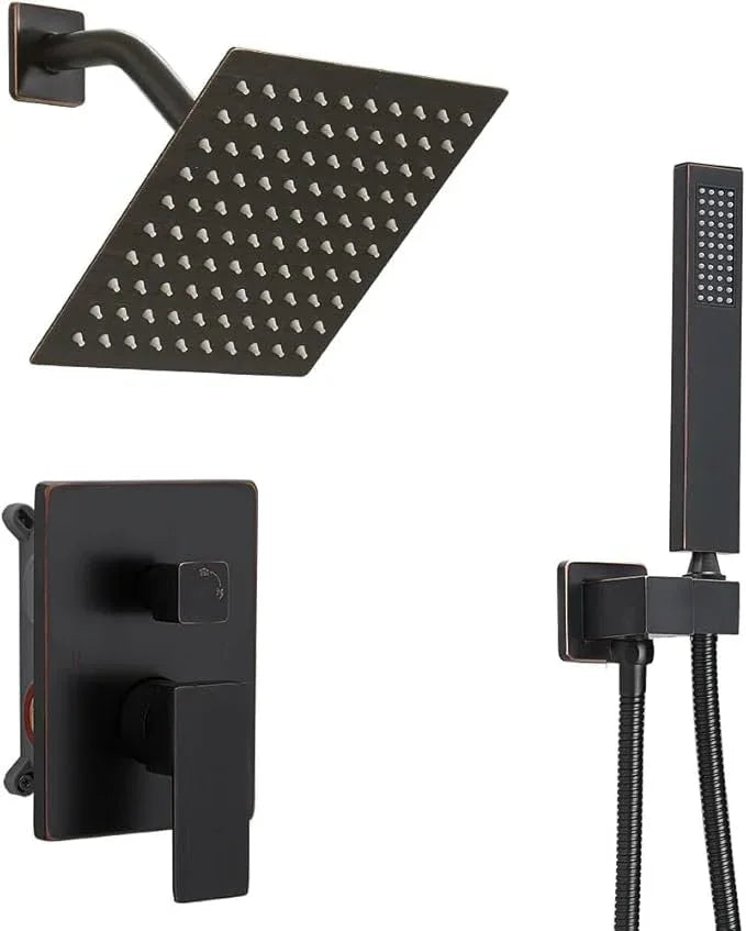 annazom Oil Rubbed Bronze rain Shower Faucet Set Shower System 8 Inches Square Shower Head with Handheld, Waterfall Showerhead, All Metal Shower Faucet Trim Repair Kits (Contain Shower Valve) - ModernBath