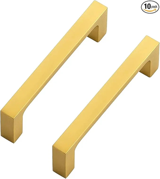 Ravinte 10 Pack Solid 3-1/2 Inch Square Cabinet Handles - Brushed Brass Pulls for Kitchen Drawers and Cabinets - Hardware Handles - ModernBath