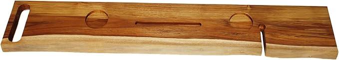 EcoDecors Eleganto 50" Live Edge Solid Teak Bath Caddy Tray with Handle, Book & Tablet Holder, Wine Glass Holders, Luxury Bathtub Tray - ModernBath