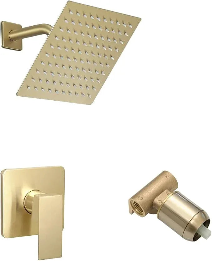 Heable Shower Faucet Set Brushed Gold, Bathroom Rainfall Shower System with Stainless Steel Rain Shower Head, Single Function Shower Trim Kit with Rough-in Valve - ModernBath