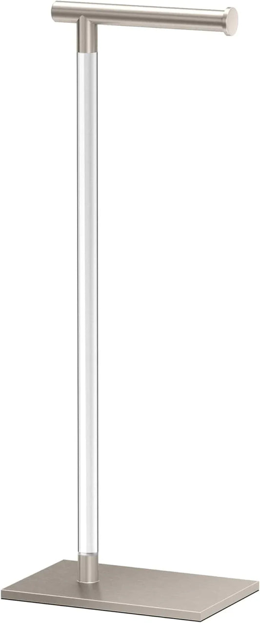 Gatco 1331SN Modern Rectangle Base Freestanding Toilet Paper Holder 22.25" Satin Nickel/Acrylic with Weighted Base - ModernBath
