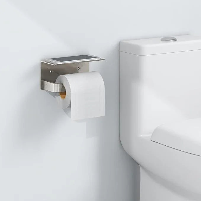 Toilet Paper Holder with Phone Shelf, Brushed Nickel Toilet Paper Holder Wall Mount, Rustproof Stainless Steel Bathroom Storage - ModernBath