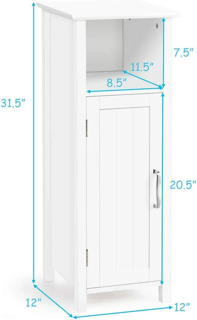 DORTALA Bathroom Floor Storage Cabinet w/Single Door Adjustable Shelf, Bathroom Storage Organizer Toiletries, Suitable for Kitchen, Bathroom, Living Room (White) - ModernBath