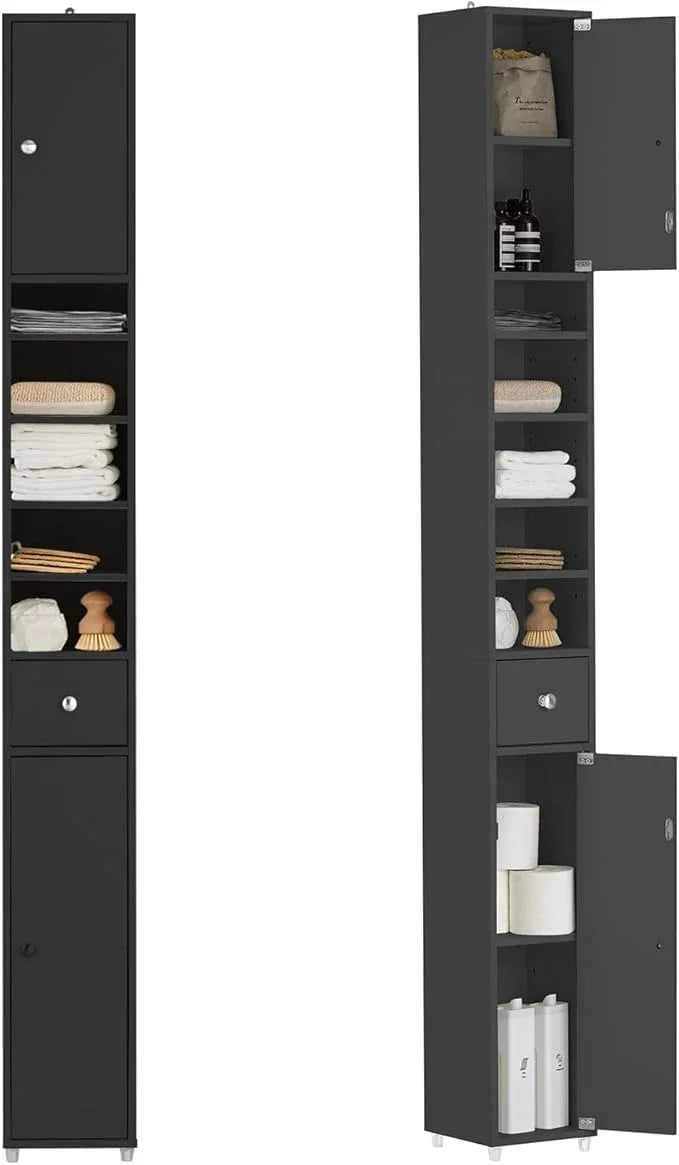 Haotian Narrow Bathroom Storage Cabinet, Tall Slim Bathroom Organizers and Storage for Small Spaces, Freestanding Skinny Cabinet with Doors and Shelves for Tight Corners Black BZR34-SCH - ModernBath