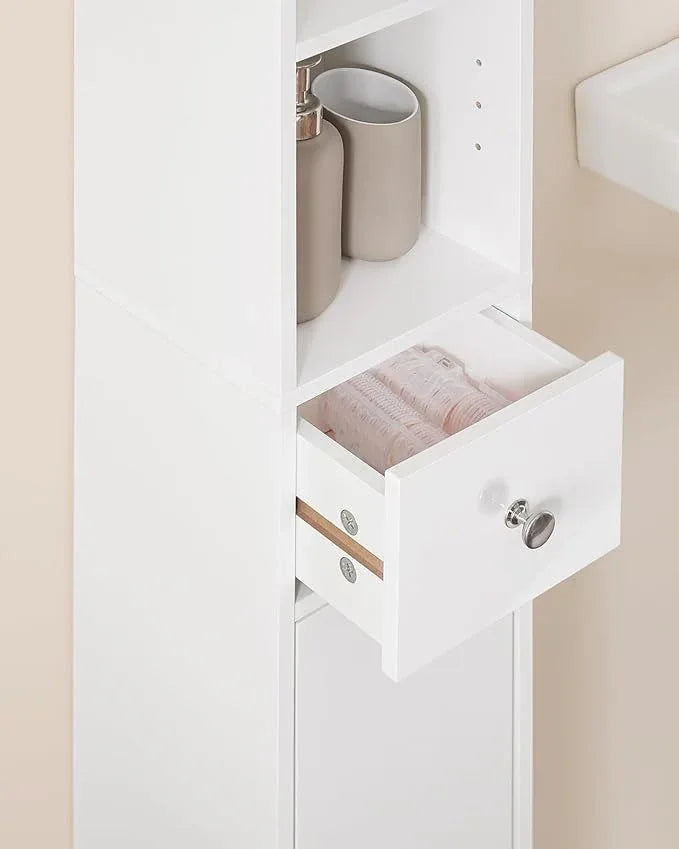 Haotian Bathroom Skinny Tall Storage Cabinet, Slim Stand Narrow Tower Cabinet with Adjustable Shelves for Small Spaces, White BZR167-GW - ModernBath