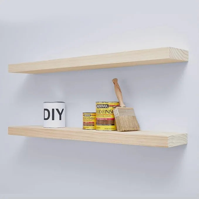 Homeforia 36 inch Wood Floating Shelves, High End Solid Natural Wood 36inch Large Floating Shelf Bathroom, Unfinished Wooden Floating Shelves for Wall, Heavy Duty Bracket, 36 X 6.5 X 1.75 in, Set of 4 - ModernBath