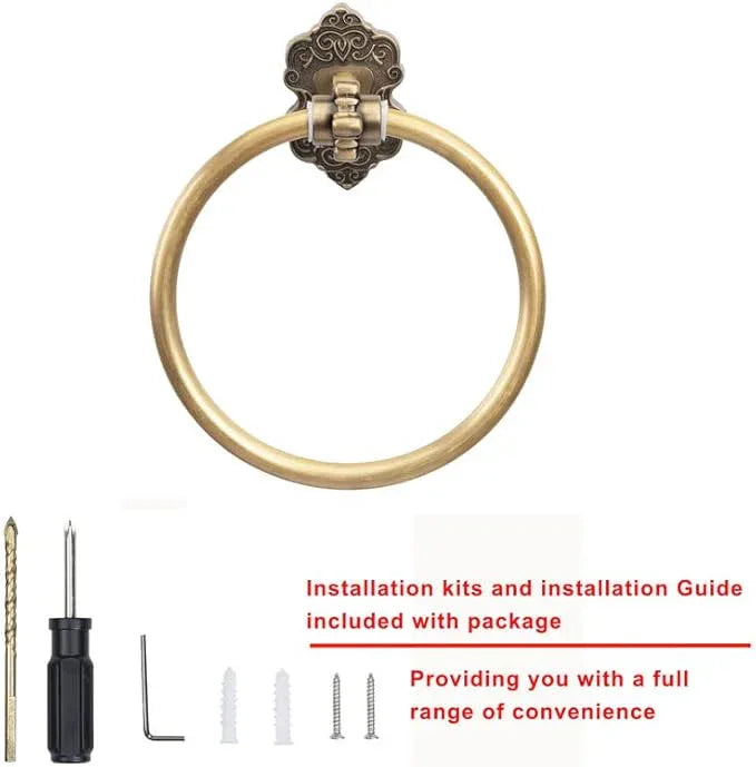 SDH Bathroom Towel Ring - Vintage Style Antique Brass Towel Hanger - Wall Mount Kitchen & Bathroom Hand Towel Holder - Pack of 1 Heavy Duty Decorative Aluminum Hanging Ring for Bathroom Towel Storage - ModernBath