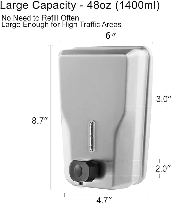 Commercial Stainless Steel Soap Dispenser – 47.3oz Large Capacity Wall Mount, Anti-Leak Pump, SUS304 Brushed Metal for High-Traffic Restrooms - ModernBath