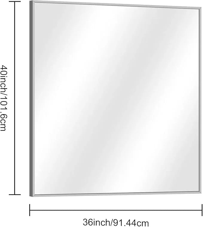 DESBING 36" x 40"Bathroom Mirror, Silver Rectangle Corner Wall Mirror with Metal Frame, Decorative Rectangular Vanity Mirror for Bedroom Bathroom Living Room Entryway (Horizontal/Vertical) - ModernBath