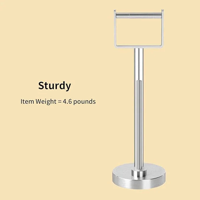 YUMORE Toilet Paper Holder Stand with Storage, Bathroom Weighted Base Floor Toilet Paper Roll Holder Free Standing for 3 Rolls, Brushed Nickel - ModernBath