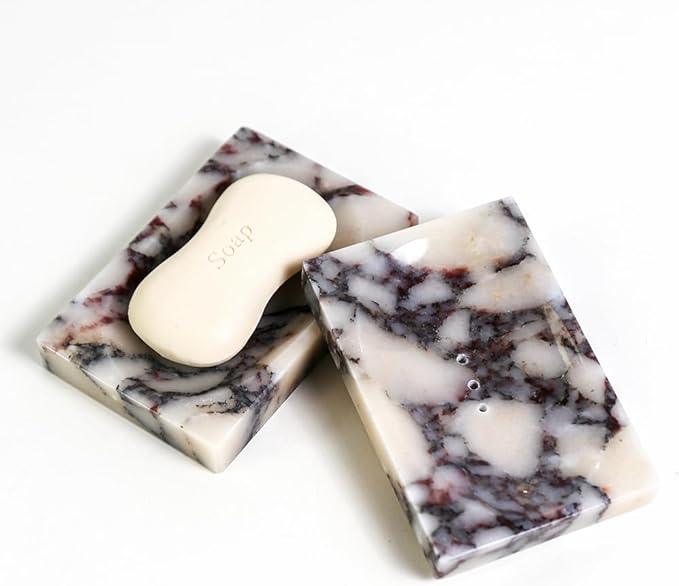Luxurious Natural Marble Soap Dish Tray Marble Soap Holder Trinket Plate for Bathroom Sink Kitchen Countertop Bedroom Vanity Bathroom Accessory Rectangular（2 Combinations） - ModernBath