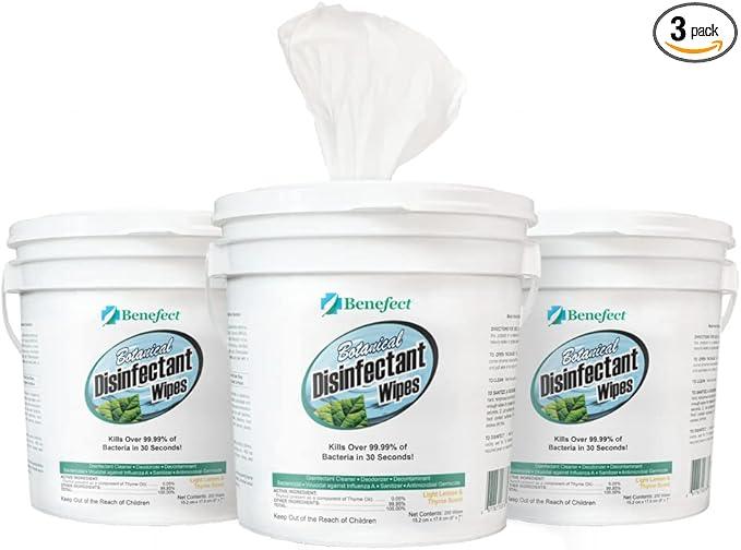 Benefect Botanical Disinfectant Wipes – 750 Sanitizing Wipes. 3 Pack of 250 Wipes Per Unit - High Traffic - Gym Wipes, Schools and Food Safe Cleaning (250, 3) - ModernBath