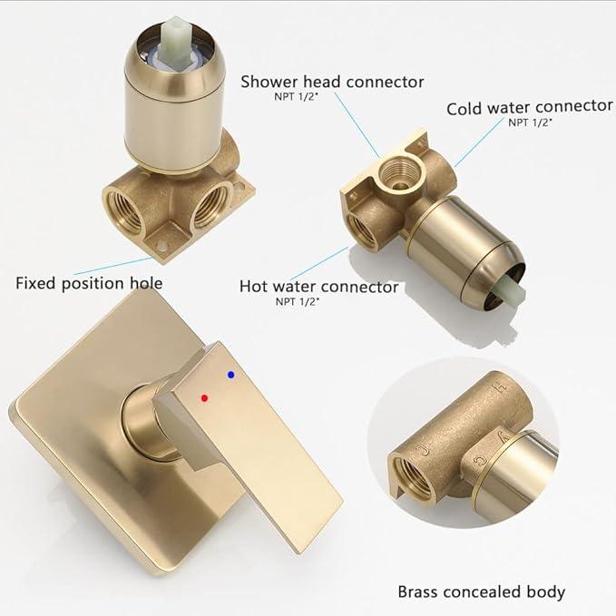 JingGang Brushed Gold Shower Faucet Set Bathroom Rainfall 8 Inch Shower Head System Single Handle Shower Trim Kit with Rough-in Valve - ModernBath