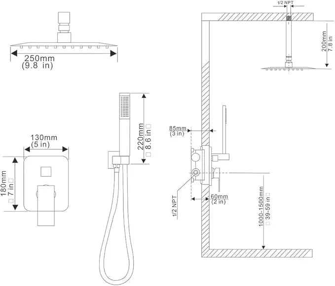 JingGang 10 Inch Ceiling Mounted Shower System Rain Mixer Shower Combo Set Rainfall Shower Head System Matte Black Shower Faucet Rough-in Valve Body and Trim Kit Included - ModernBath